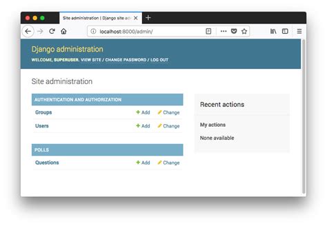 localhost::8000/admin|django.
